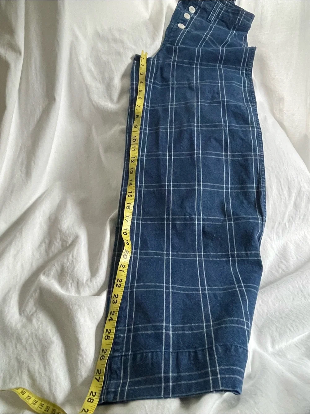 Madewell indigo plaid Tall Wide-Leg Crop Pants -  28 inseam  New - button tags